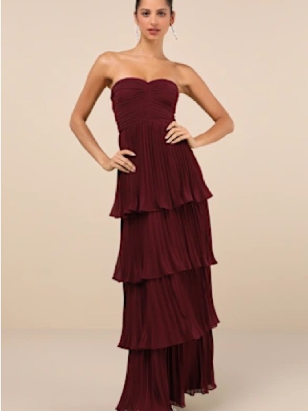 Lulu's Strapless Tiered Wine Maxi Dress